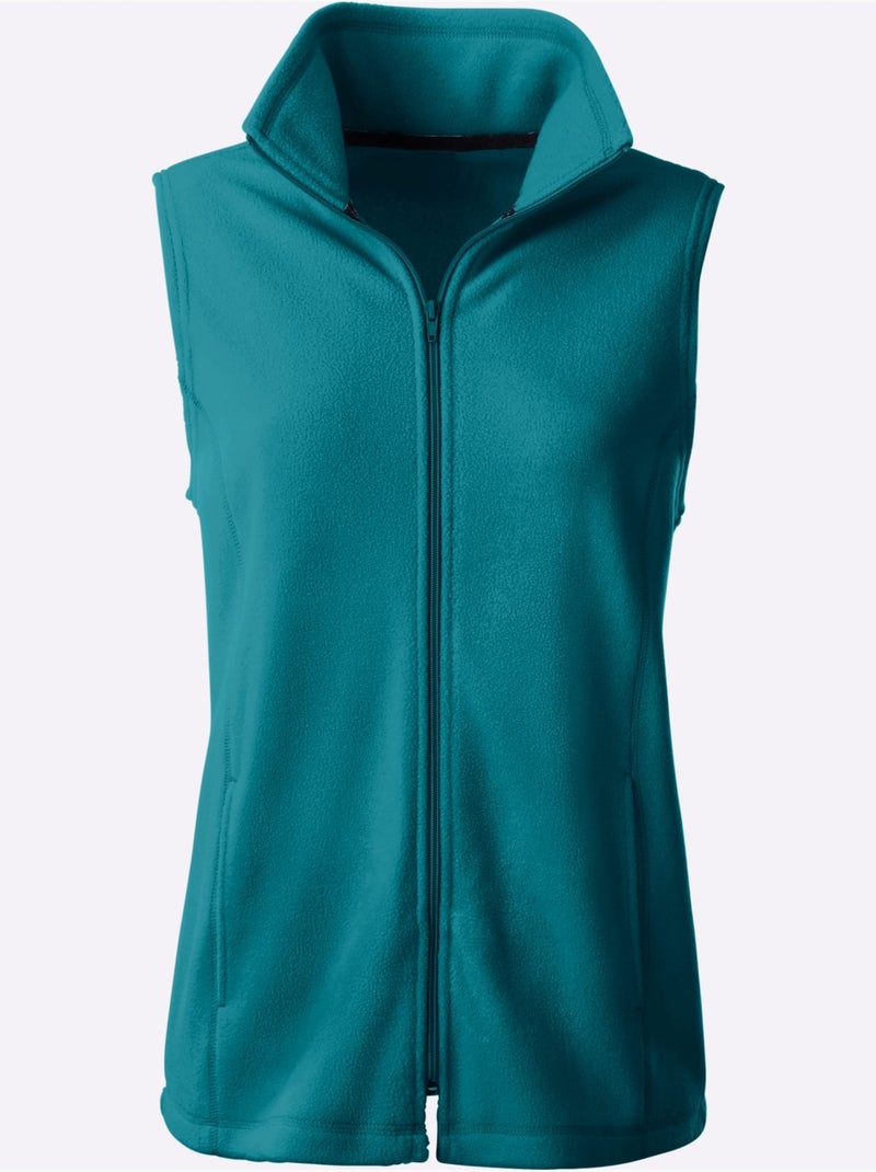 Gilet polaire doux à col montant et 2 poches prenses - Taille standard - Moda Vilona Bleu pétrole - Kiabi