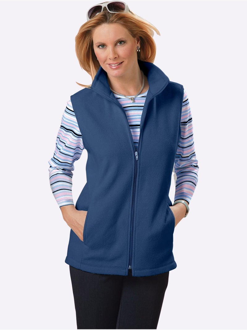 Gilet polaire sans manches à col montant avec poches pratiques - Taille standard - Moda Vilona Bleu nuit - Kiabi