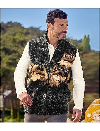 Gilet polaire sans manches motifs loups - atlas for men