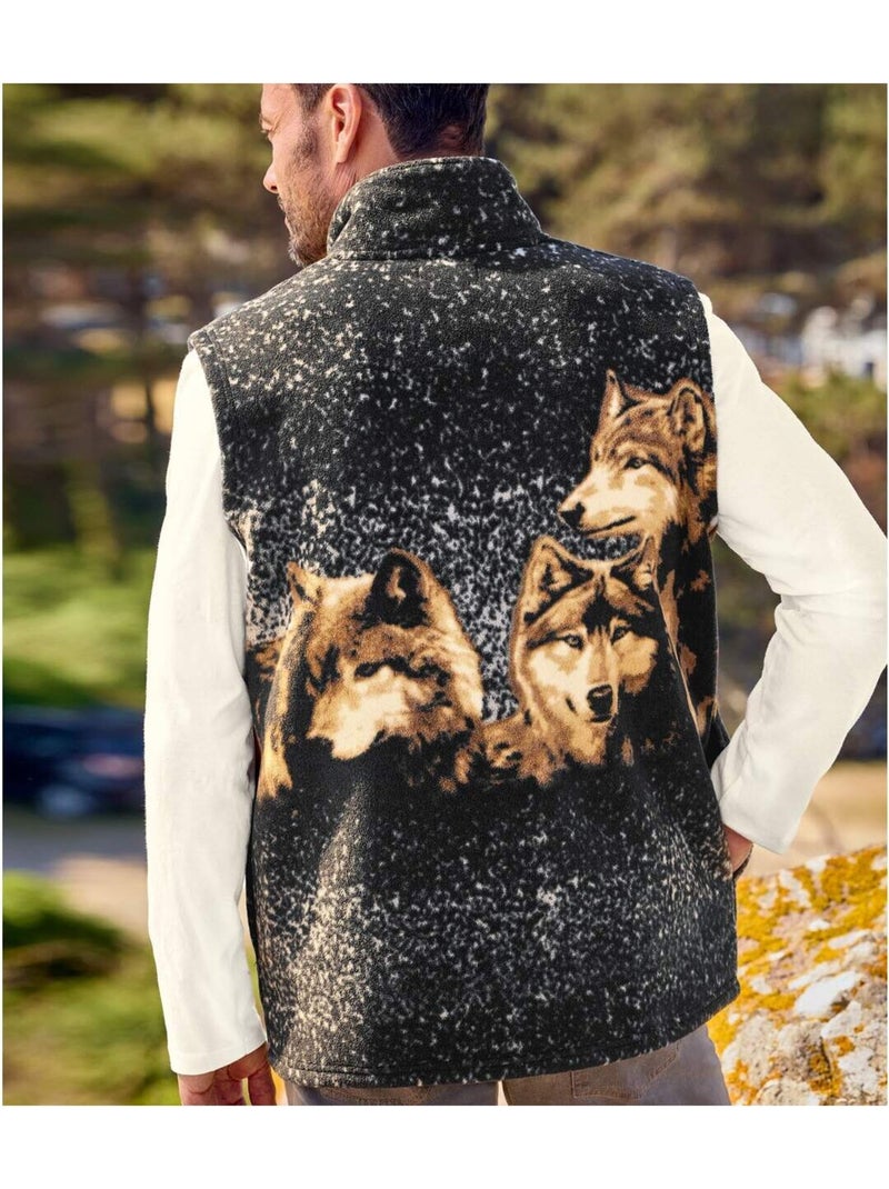 Gilet polaire sans manches motifs loups   - atlas for men Noir - Kiabi