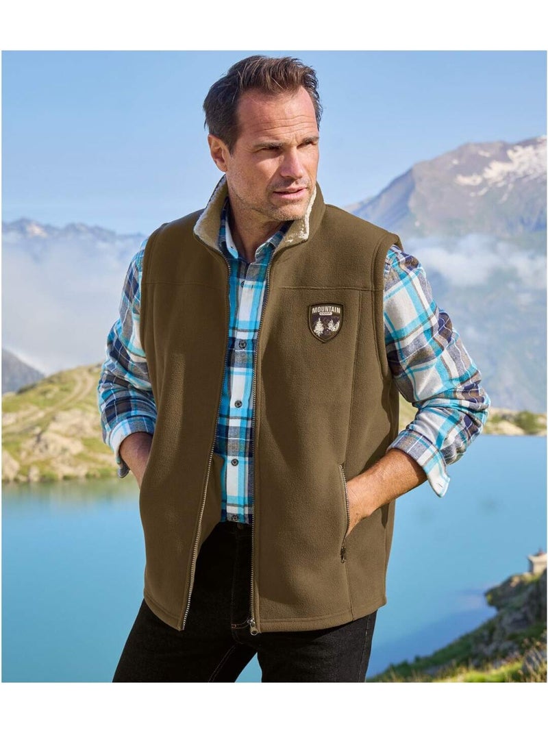 Gilet Polaire Zippé Doublé Sherpa   - ATLAS FOR MEN Taupe - Kiabi