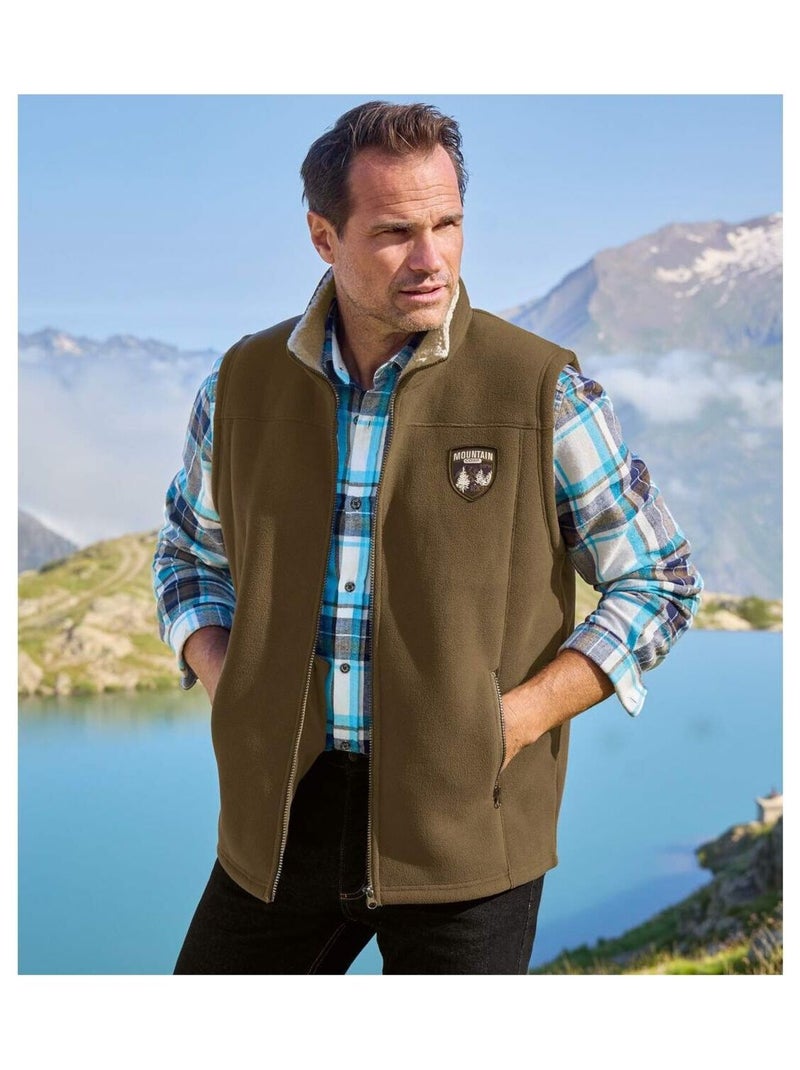 Gilet Polaire Zippé Doublé Sherpa   - ATLAS FOR MEN Taupe - Kiabi