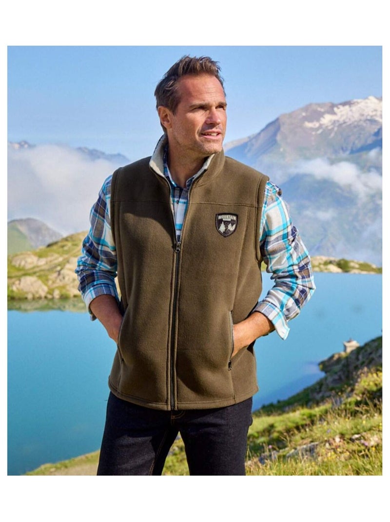 Gilet Polaire Zippé Doublé Sherpa   - ATLAS FOR MEN Taupe - Kiabi