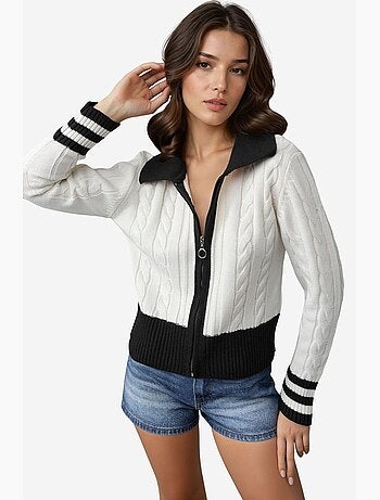 Gilet polo zippé en maille côtelée my fashion