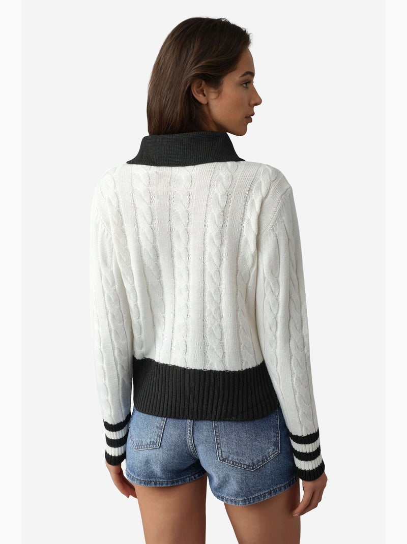 Gilet polo zippé en maille côtelée my fashion Blanc cassé - Kiabi