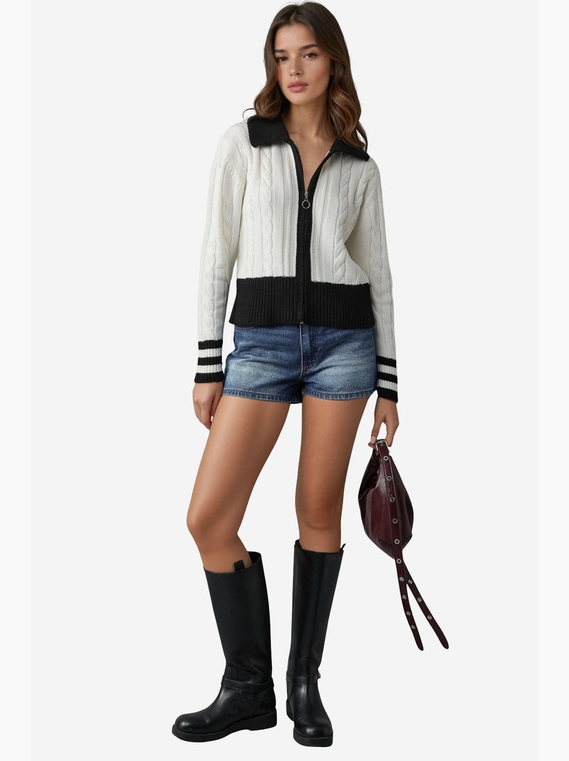Gilet polo zippé en maille côtelée my fashion Blanc cassé - Kiabi