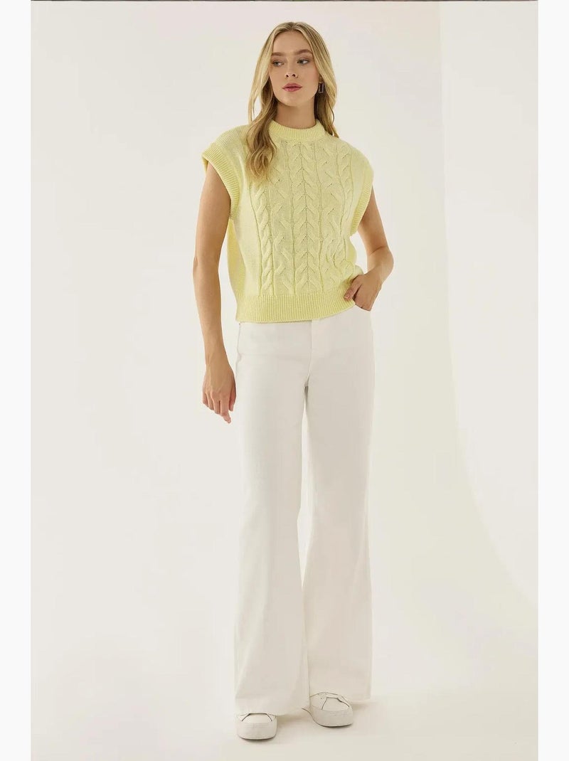 Gilet pull à motif tresse de cheveux hiccup Jaune citron - Kiabi