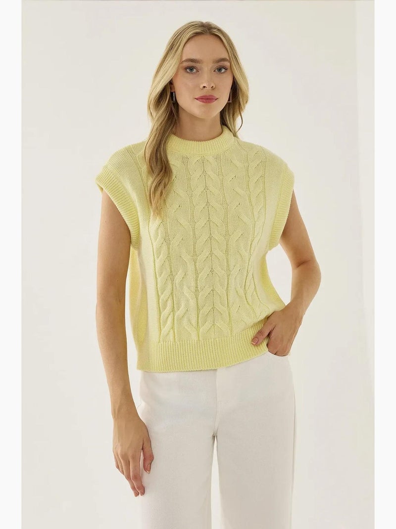Gilet pull à motif tresse de cheveux hiccup Jaune citron - Kiabi