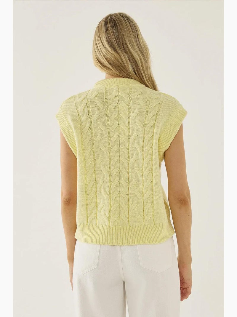 Gilet pull à motif tresse de cheveux hiccup Jaune citron - Kiabi