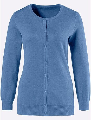 Veste en tricot à encolure ronde avec boutons et manches côtelées - Taille standard - Moda Vilona
