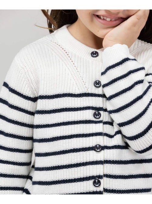 Gilet rayé blanc et bleu marine Fille - Terre de Marins - Kiabi