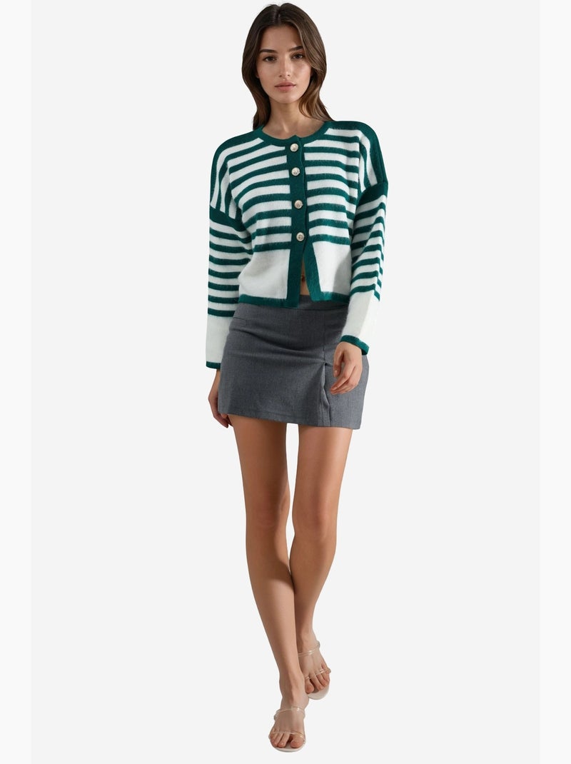 Gilet rayé en maille côtelée avec fermeture à boutons my fashion Vert foncé - Kiabi