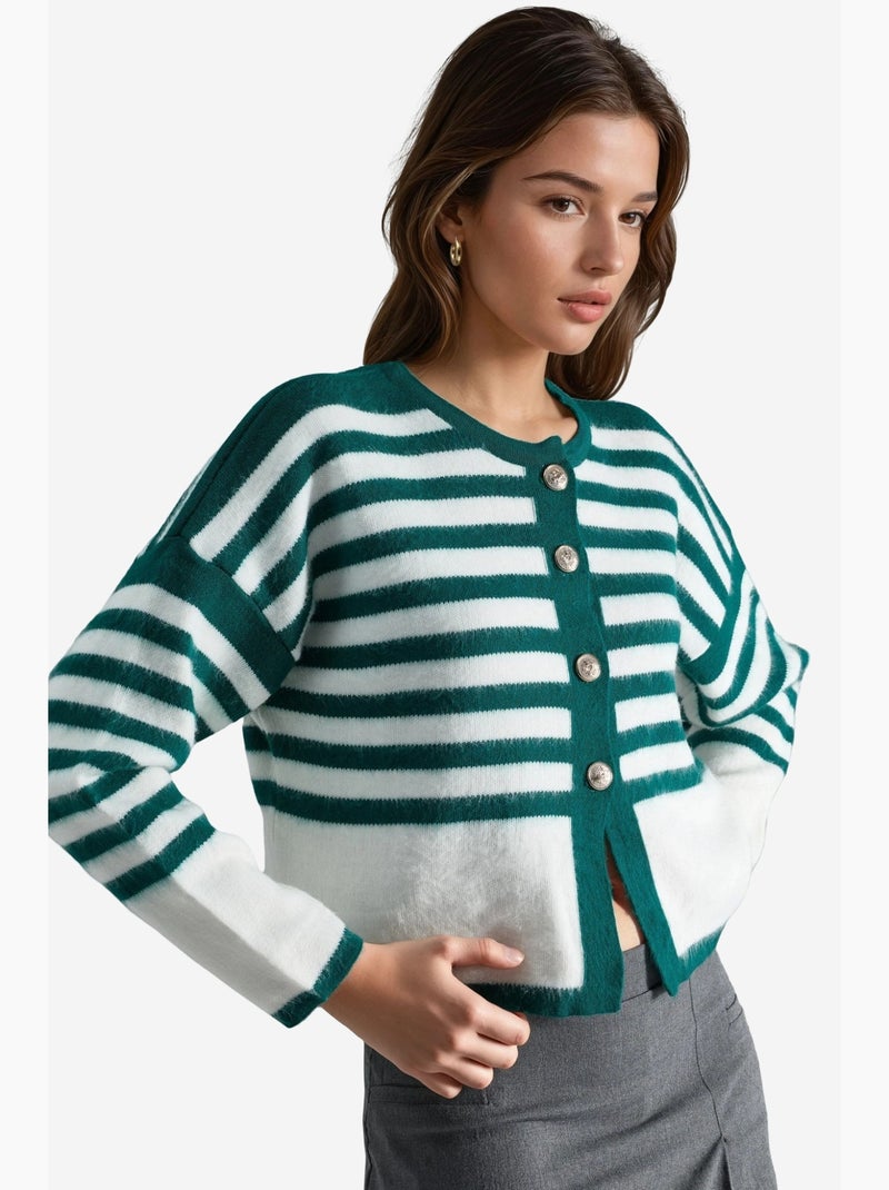 Gilet rayé en maille côtelée avec fermeture à boutons my fashion Vert foncé - Kiabi