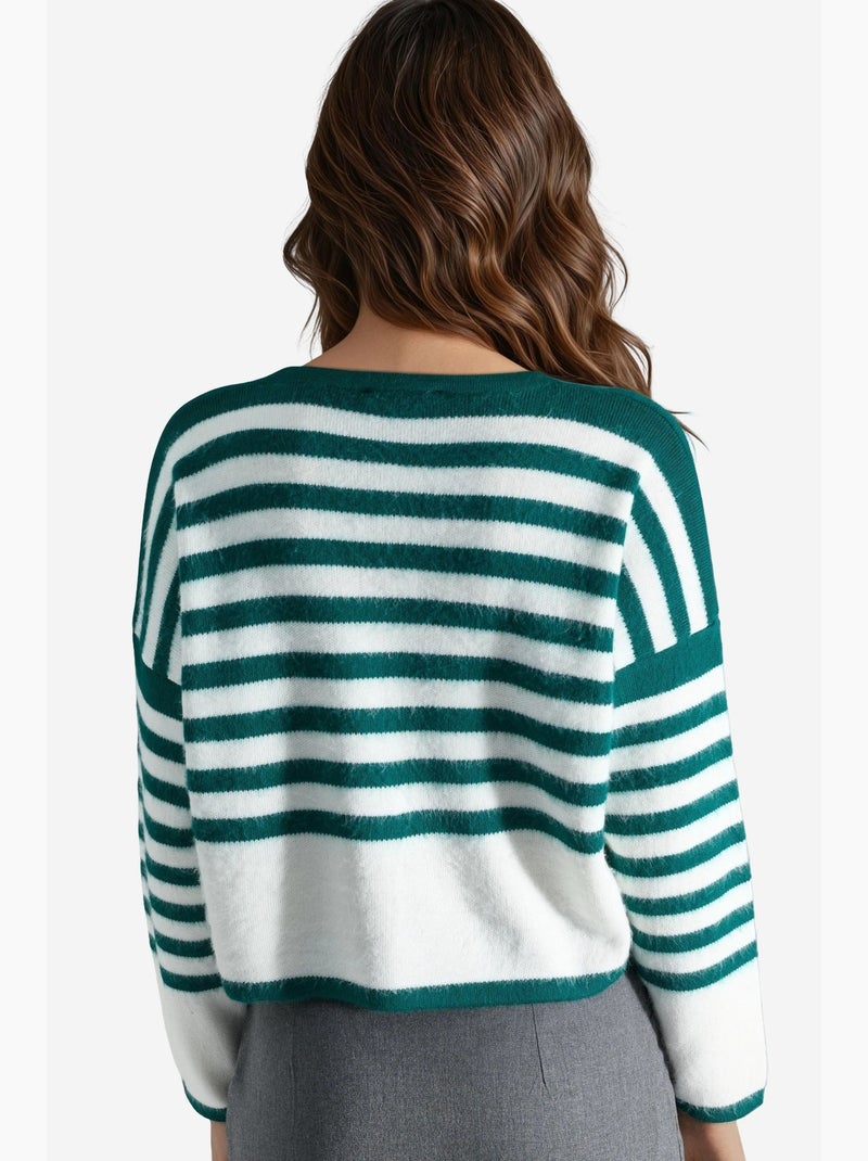 Gilet rayé en maille côtelée avec fermeture à boutons my fashion Vert foncé - Kiabi