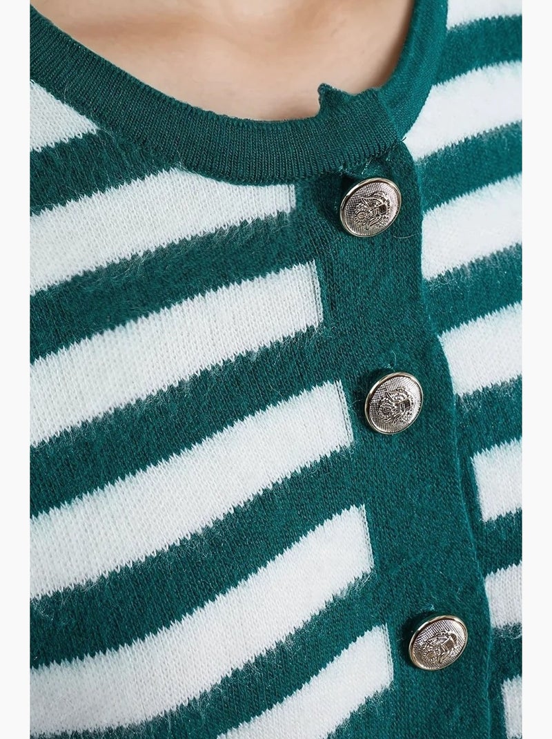 Gilet rayé en maille côtelée avec fermeture à boutons my fashion Vert foncé - Kiabi