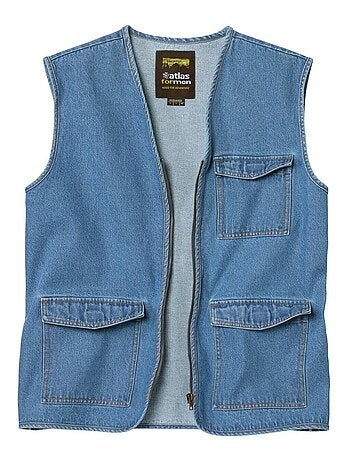 Gilet Sans Manches Zippé en Jean - ATLAS FOR MEN