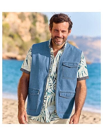 Gilet Sans Manches Zippé en Jean - ATLAS FOR MEN