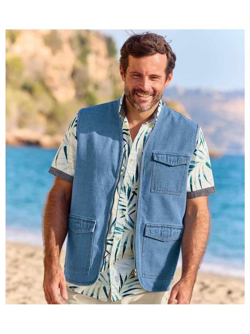 Gilet Reporter en Jean   - ATLAS FOR MEN Bleu - Kiabi