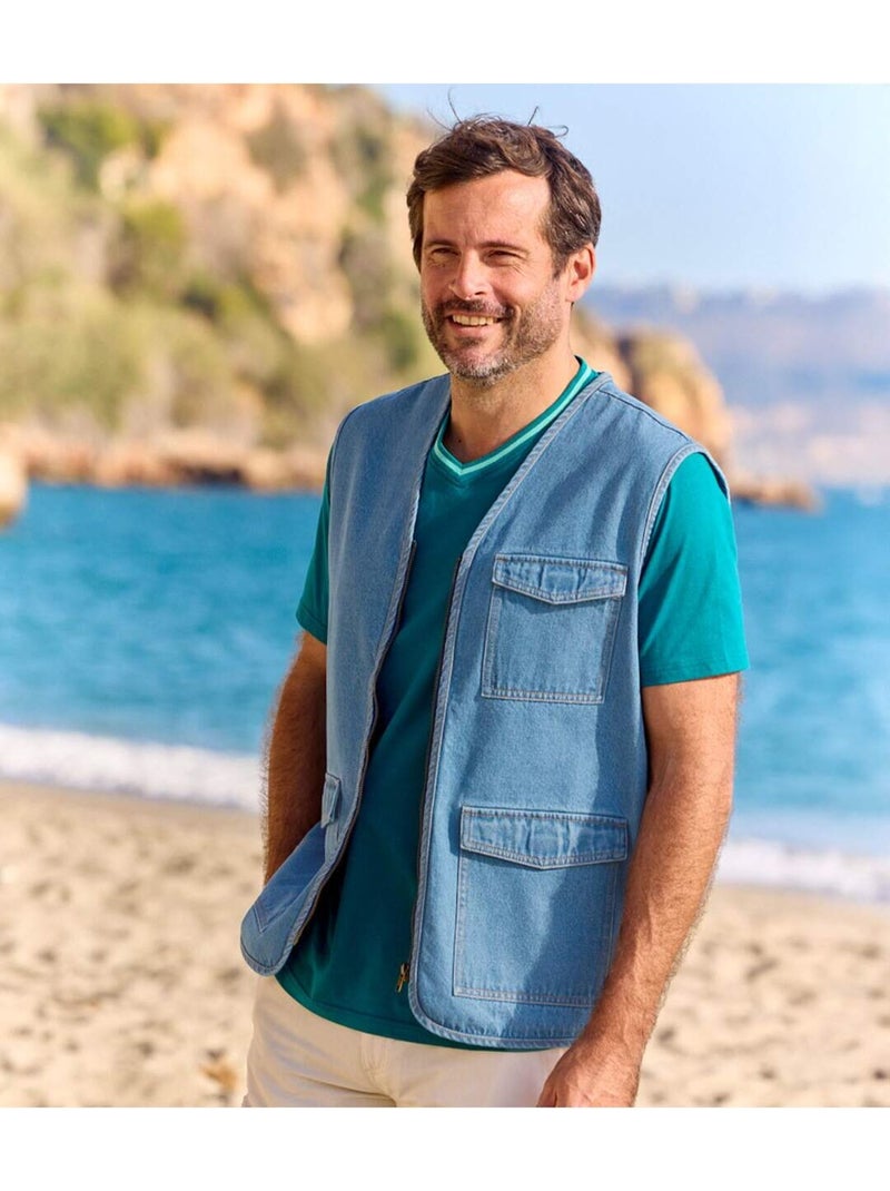 Gilet reporter en jean   - atlas for men Bleu - Kiabi