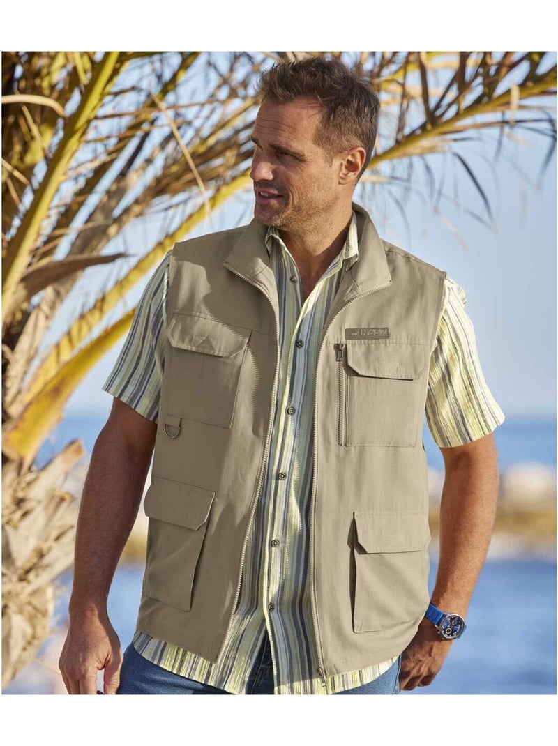 Gilet Reporter Multipoche Zippé   - ATLAS FOR MEN Beige - Kiabi