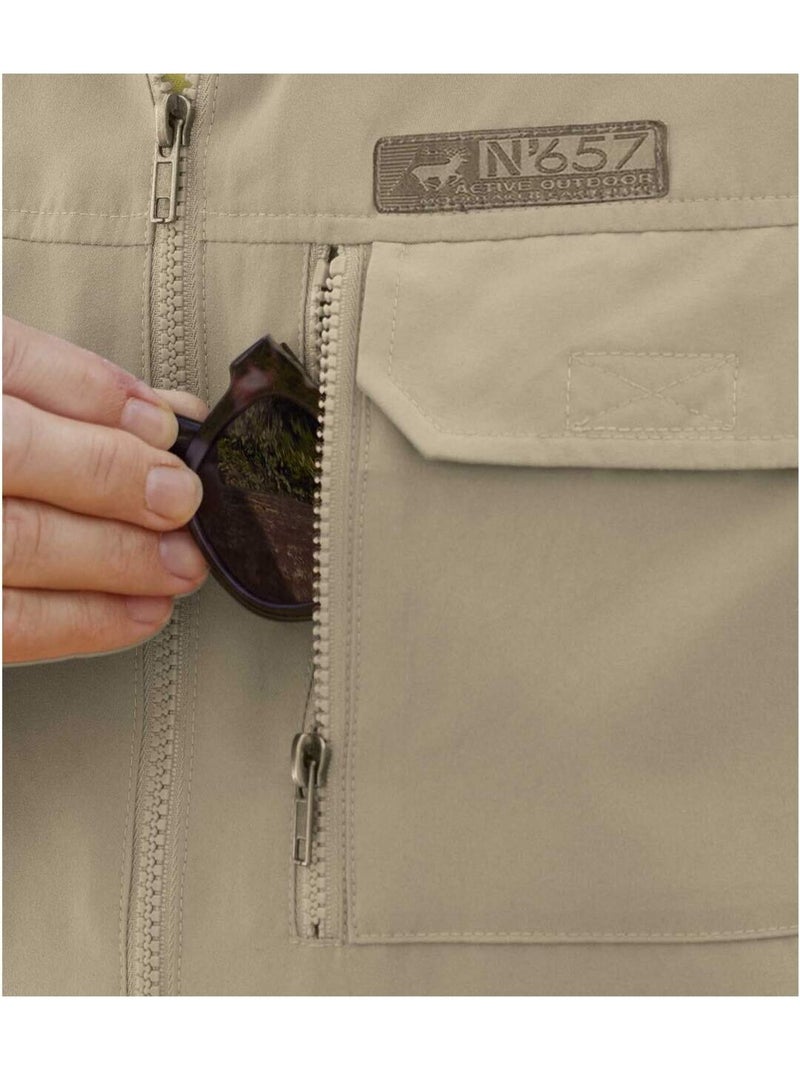 Gilet Reporter Multipoche Zippé   - ATLAS FOR MEN Beige - Kiabi