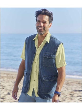 Gilet Reporter Sans Manches en Jean   - ATLAS FOR MEN