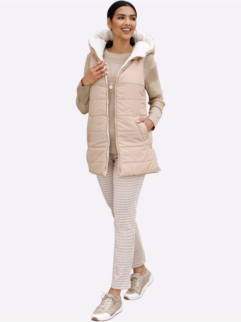 Gilet réversible avec capuche et poches pratiques - taille standard - moda vilona Beige - Kiabi