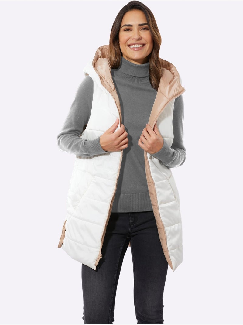 Gilet réversible avec capuche et poches pratiques - taille standard - moda vilona Beige - Kiabi