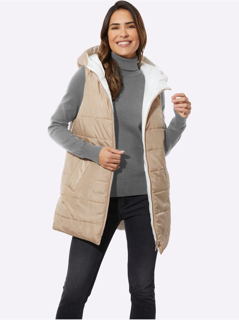 Gilet réversible avec capuche et poches pratiques - taille standard - moda vilona Beige - Kiabi