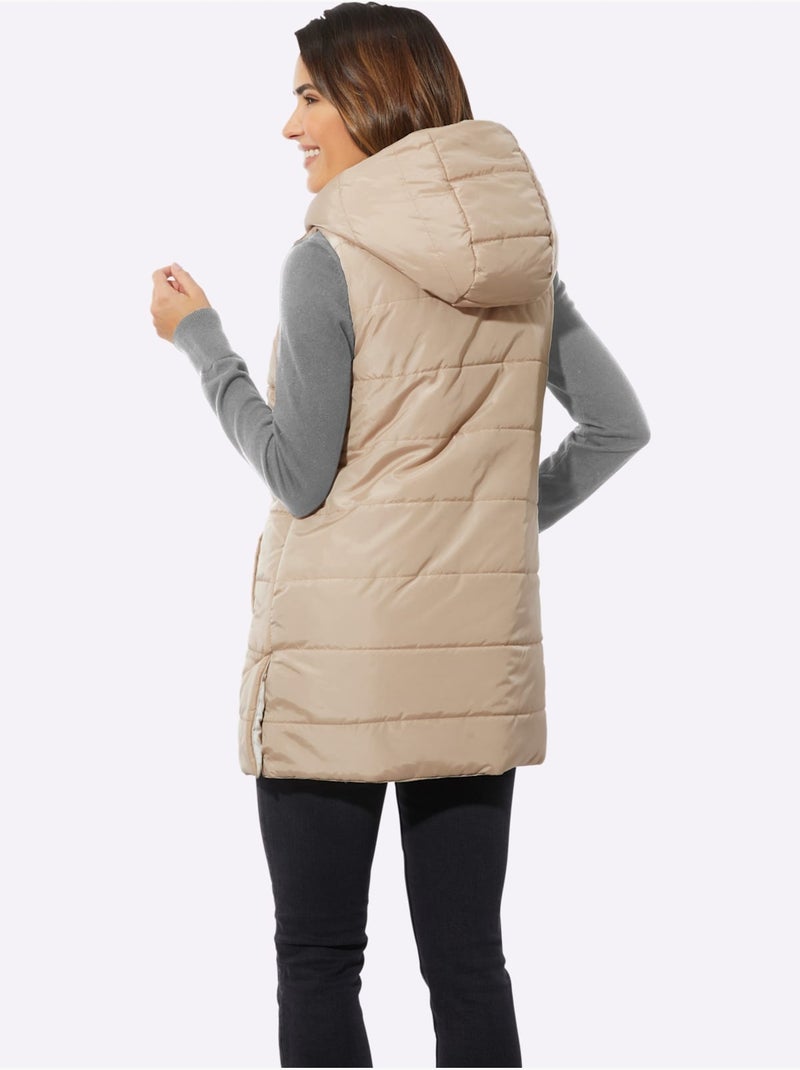 Gilet réversible avec capuche et poches pratiques - taille standard - moda vilona Beige - Kiabi