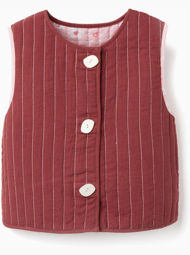 Gilet réversible matelassé à motif floral Marron - Kiabi