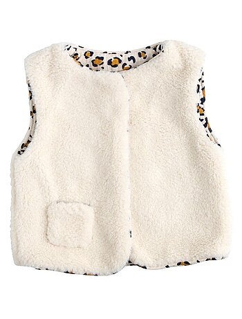 Gilet sans manche bébé en sherpa et intérieur gaze de coton léopard - SAUTHON
