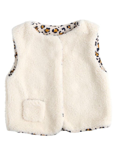 Gilet sans manche bébé en sherpa et intérieur gaze de coton léopard - SAUTHON - Kiabi