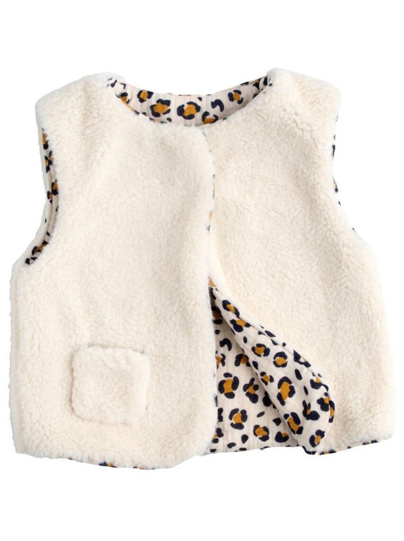 Gilet sans manche bébé en sherpa et intérieur gaze de coton léopard - SAUTHON Ecru - Kiabi