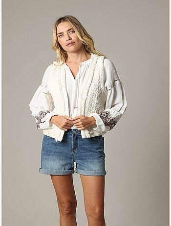 Gilet sans manche en gaze de coton avec détails fantaisie 'Deeluxe'