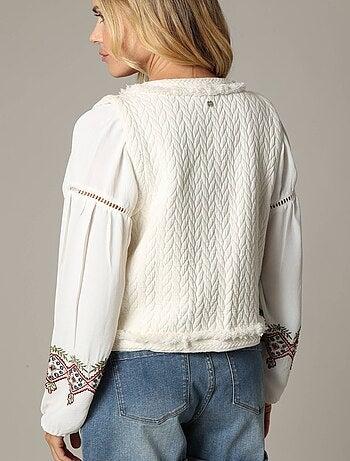 Gilet sans manche en gaze de coton avec détails fantaisie 'Deeluxe'