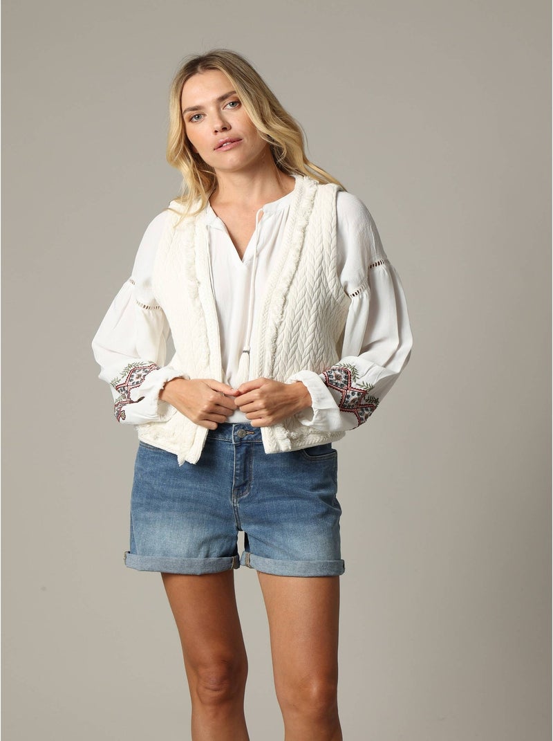 Gilet sans manche en gaze de coton avec détails fantaisie 'Deeluxe' Blanc - Kiabi