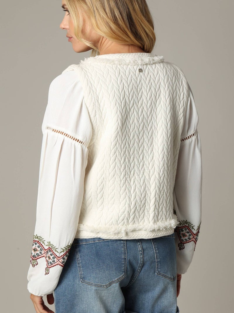 Gilet sans manche en gaze de coton avec détails fantaisie 'Deeluxe' Blanc - Kiabi