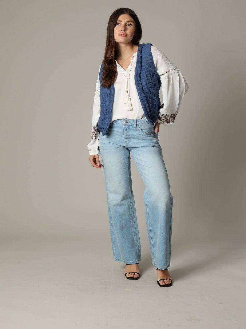 Gilet sans manche en gaze de coton avec détails fantaisie 'Deeluxe' Bleu - Kiabi