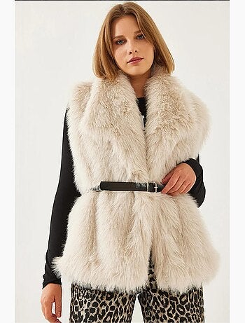 Gilet sans manches à col châle en fausse fourrure et boucle lucci