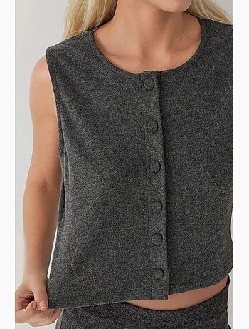 Gilet sans manches à col ras du cou texturé avec détails boutonnés hiccup
