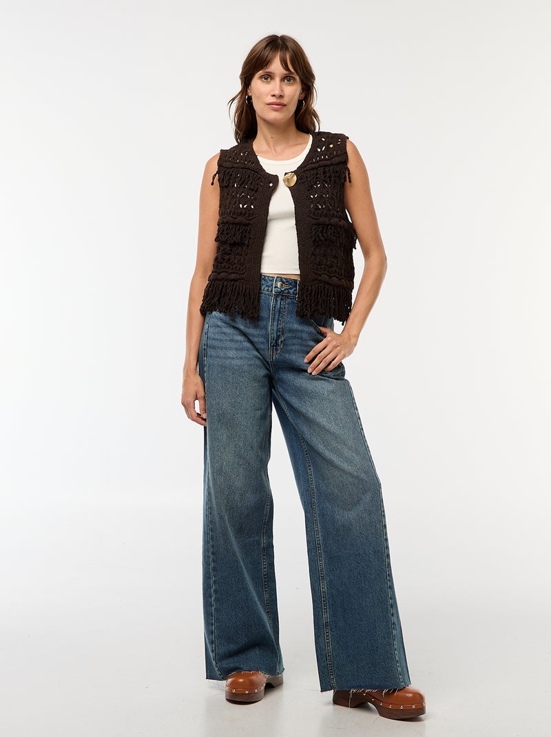 Gilet sans manches à franges Marron - Kiabi