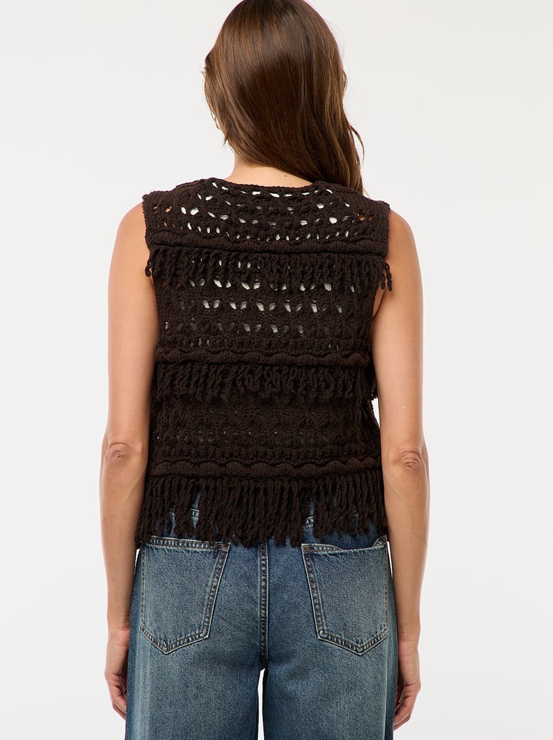 Gilet sans manches à franges Marron - Kiabi