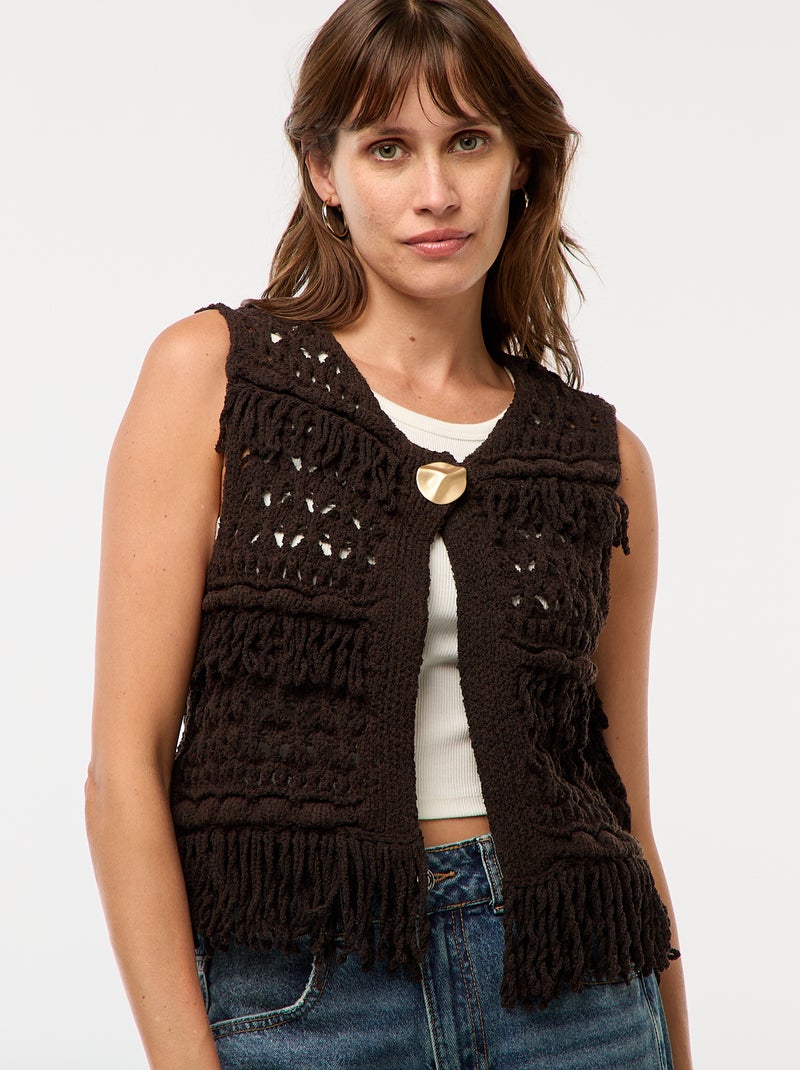 Gilet sans manches à franges Marron - Kiabi