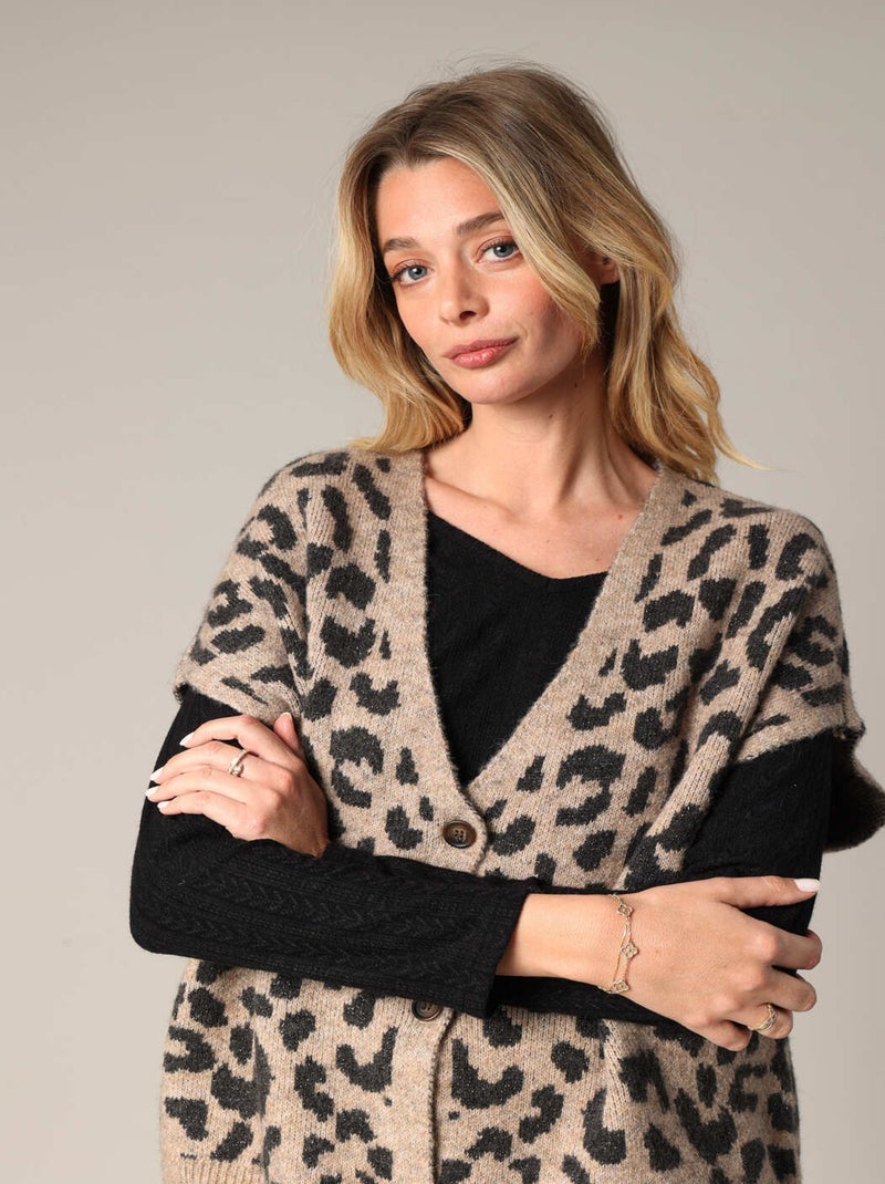 Gilet sans manches à imprimé léopard
 'Deeluxe' Gris taupe - Kiabi