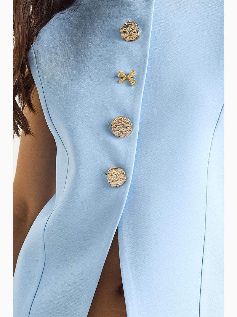 Gilet sans manches ajusté à boutons et col rond lucci Bleu ciel - Kiabi