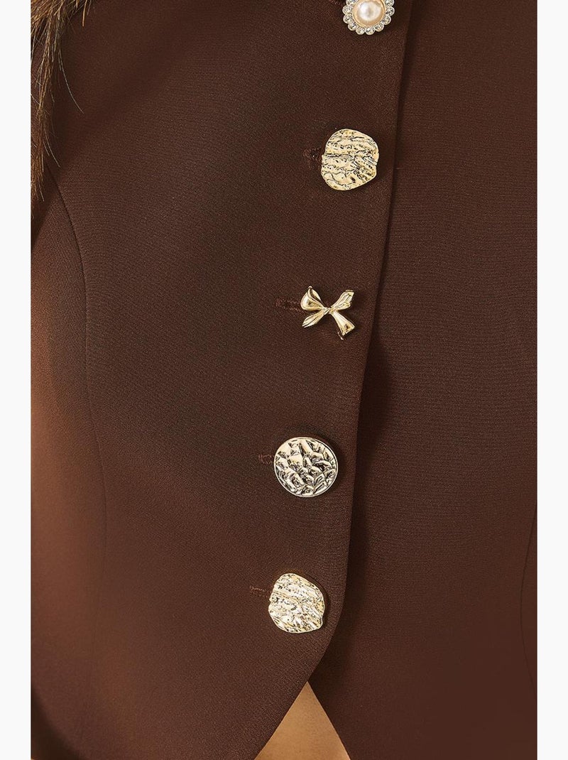 Gilet sans manches ajusté à boutons et col rond lucci Marron foncé - Kiabi