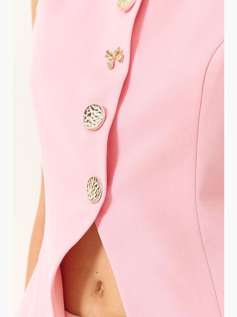 Gilet sans manches ajusté à boutons et col rond lucci Rose fluo/Solinotes - Kiabi