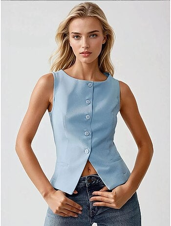 Gilet sans manches ajusté à col ras du cou avec détails boutonnés
