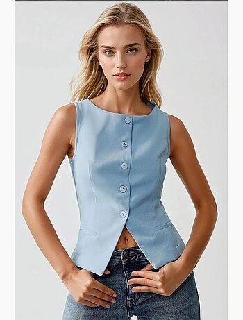 Gilet sans manches ajusté à col ras du cou avec détails boutonnés hiccup